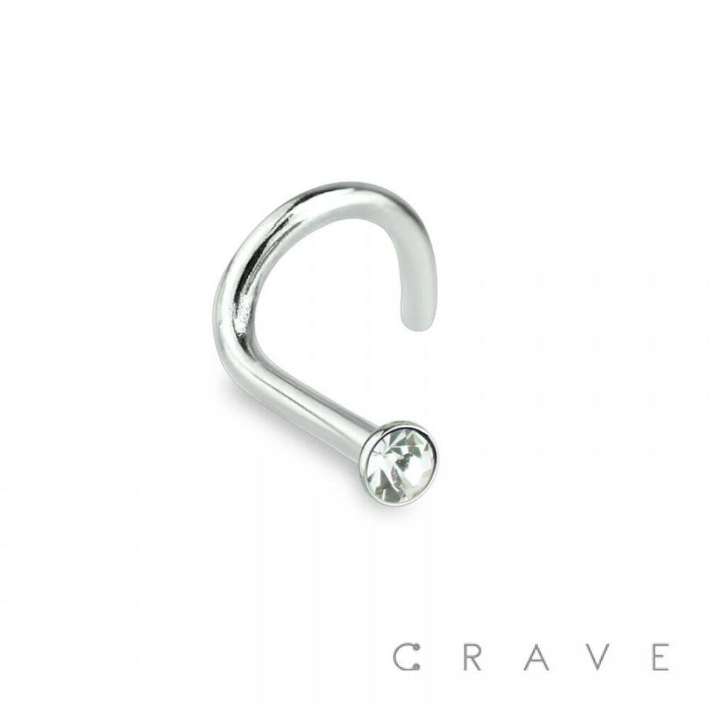 Nose Ring Screw Fish Hook w/Gem 18GA